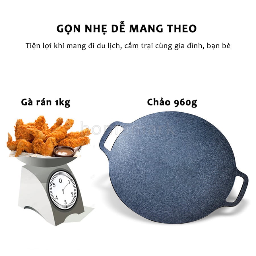 Chảo Đá Nướng Thịt Chống Dính Kiểu Hàn Quốc, Chảo Đa Năng, Vỉ Nướng BBQ 32cm Không Cần Dầu, Có Quai Cầm Tiện Lợi