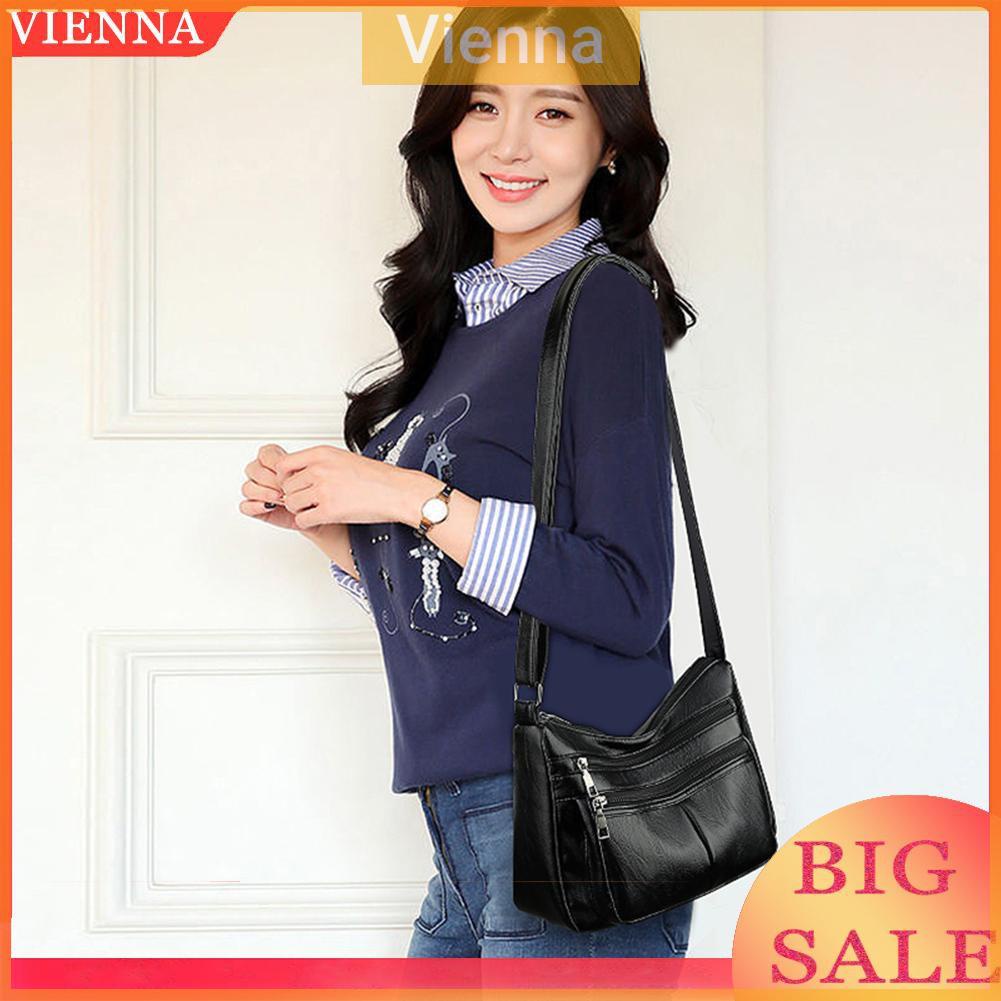 Túi đeo chéo da PU nhiều ngăn phong cách vintage thời trang cho nữ