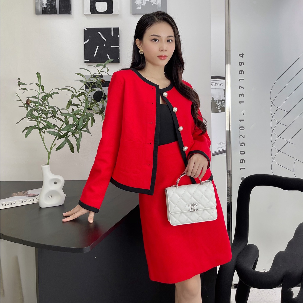 Bộ dạ Tweed nữ Narsis M2027-M2026 thanh lịch dáng dài