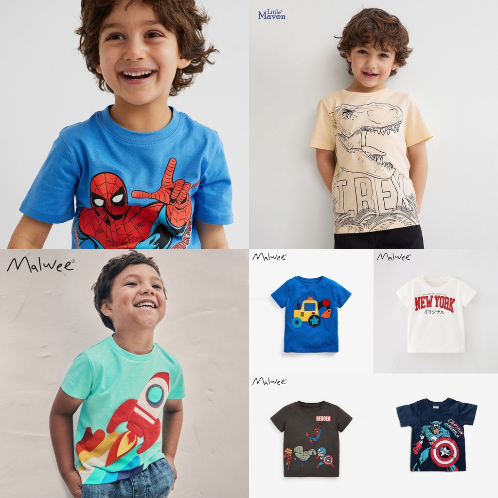 BST Áo thun hè cotton họa tiết hoạt hình, siêu nhân cho bé trai 2-7 tuổi - Mẫu mới 2023 - Little Maven Chính Hãng