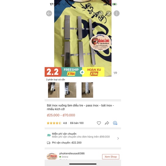 Bát vuông inox làm diều tre - Đã hàn đế buộc