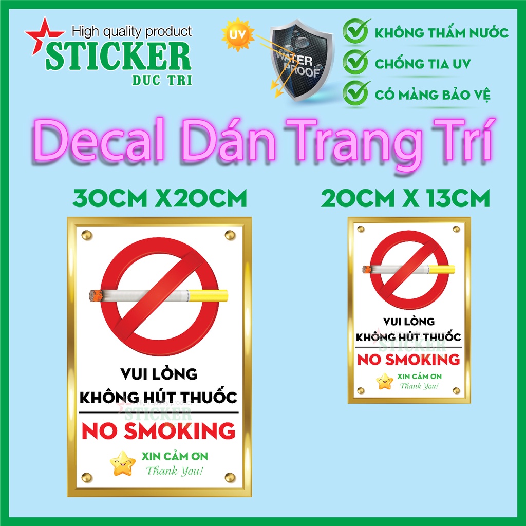 Miếng Dán Cảnh Báo Vui Lòng Không Hút Thuốc 𝑭𝒓𝒆𝒆𝒔𝒉𝒊𝒑 Biển Cảnh Báo No Smoking - Sticker Trang Trí Dán Kính, Tường,Gỗ
