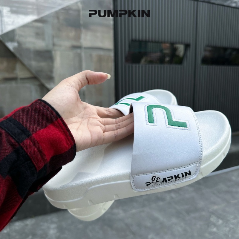 Dép quai ngang da nam nữ PUMPKIN thêu chữ P form vừa đế độn unisex phong cách Local Brand