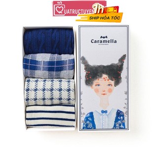 Tất nữ cổ ngắn thương hiệu Caramella cotton thấm mồ hôi  - Hộp 4 đôi