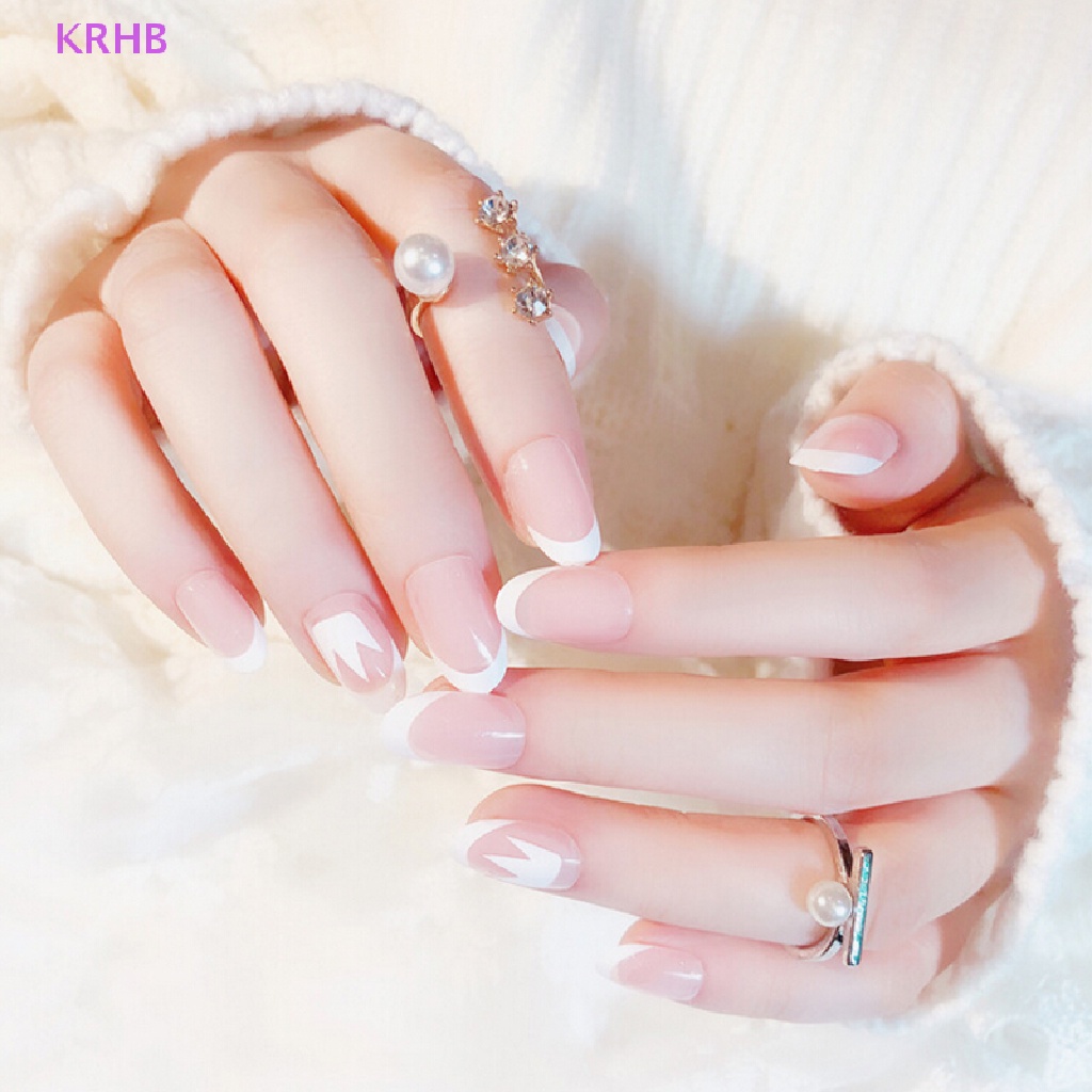 Bộ 24 Móng Tay Giả 3d Kiểu Pháp Cho Cô Dâu Mới