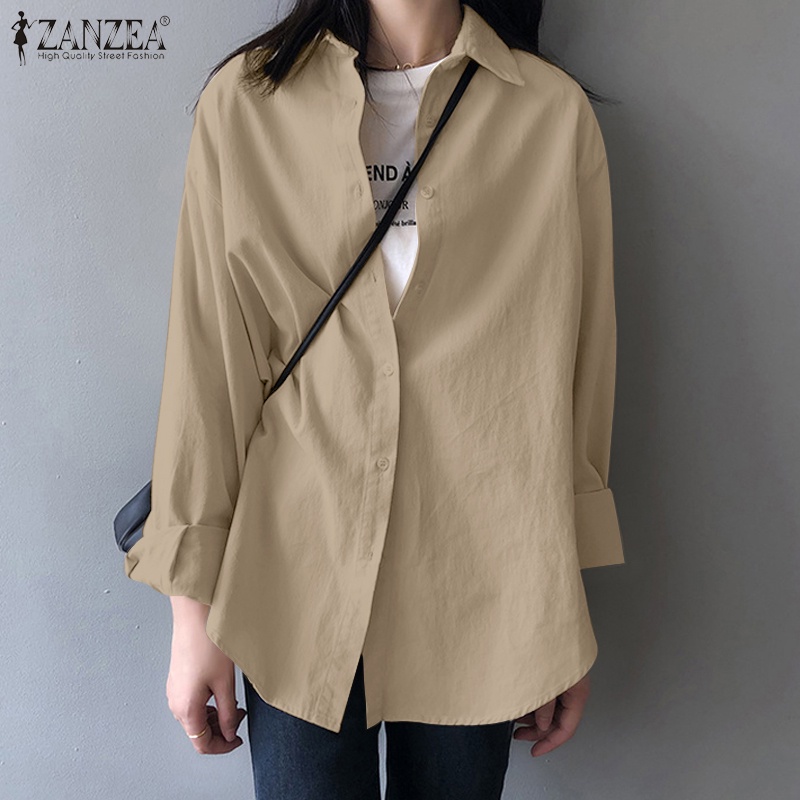 Áo sơ mi nữ ZANZEA tay dài màu trơn phong cách Hàn Quốc thời trang công sở