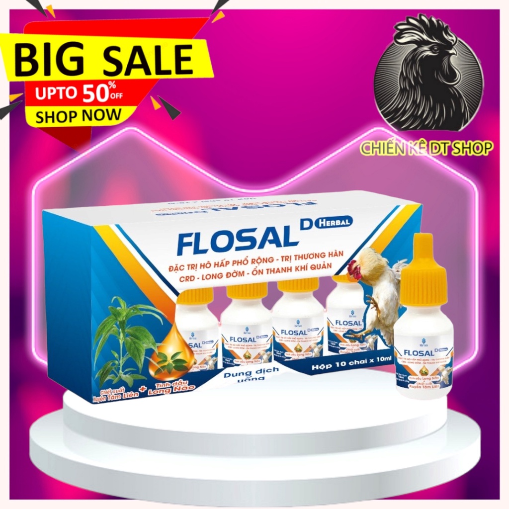 FLOSAL D Herbal Cho Gà Đá, Đặc trị Các Bệnh Ho Không Rõ Nguyên Nhân, Liều Dùng 1ml/10kg Hoặc 1ml/lít nước
