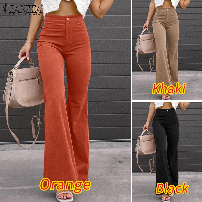 Quần dài ZANZEA ống loe lưng cao phong cách cổ điển thanh lịch dành cho nữ