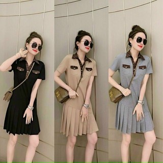 ( HÀNG NHẬP CAO CẤP) VÁY ĐẦM THUN PHOLO XẾP LY – CỔ ÁO VIỀN HỌA TIẾT SANG CHẢNH