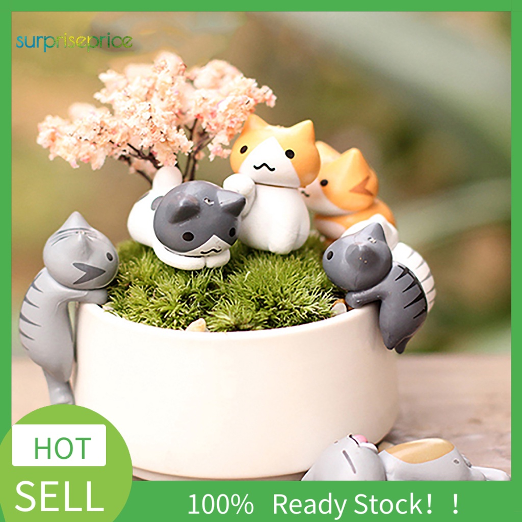 Set 6 Chú Mèo Hoạt Hình Bằng Nhựa Đáng Yêu Trang Trí Sân Vườn