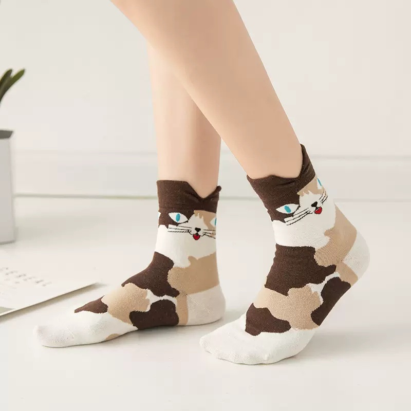 Đôi Vớ Cotton Thoáng Khí In Hình Mèo Dễ Thương Thời Trang Cho Nam Và Nữ