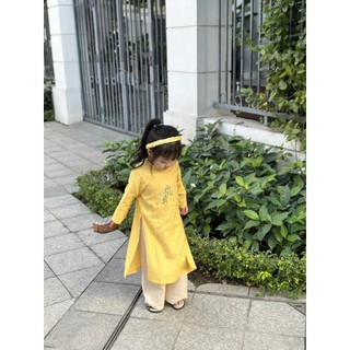 [Ảnh thật] [Chính hãng] ÁO DÀI LINEN  THÊU HOA BÉ GÁI