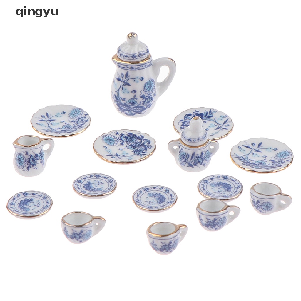 Bộ 15 Ấm Tách Uống Trà Bằng Sứ Tỉ Lệ 1: 12 Trang Trí Nhà Búp Bê