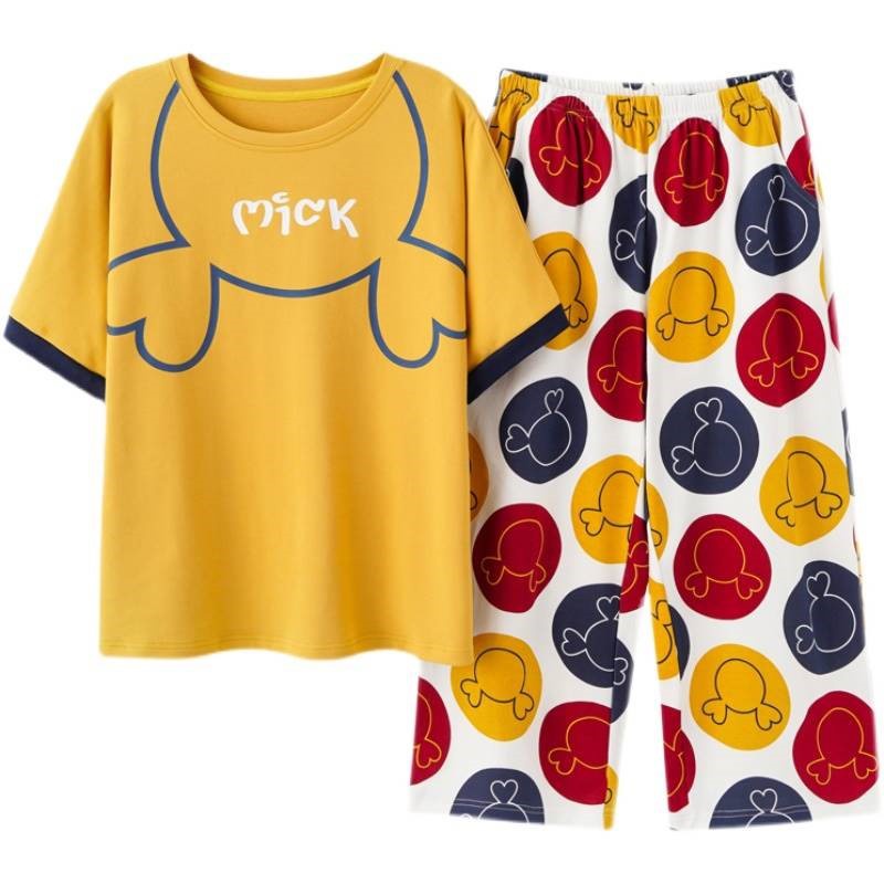 Bộ Đồ Ngủ Vải Cotton Tay Ngắn Dáng Rộng Cỡ Lớn Thời Trang Mùa Hè Cho Nữ