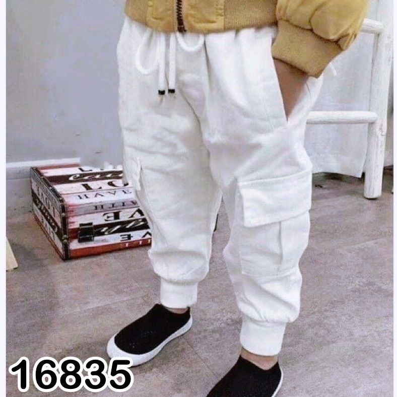 Quần kaki dài trắng túi hộp phong cách hiphop cho bé trai bé gái ~ Bigbaby Shop