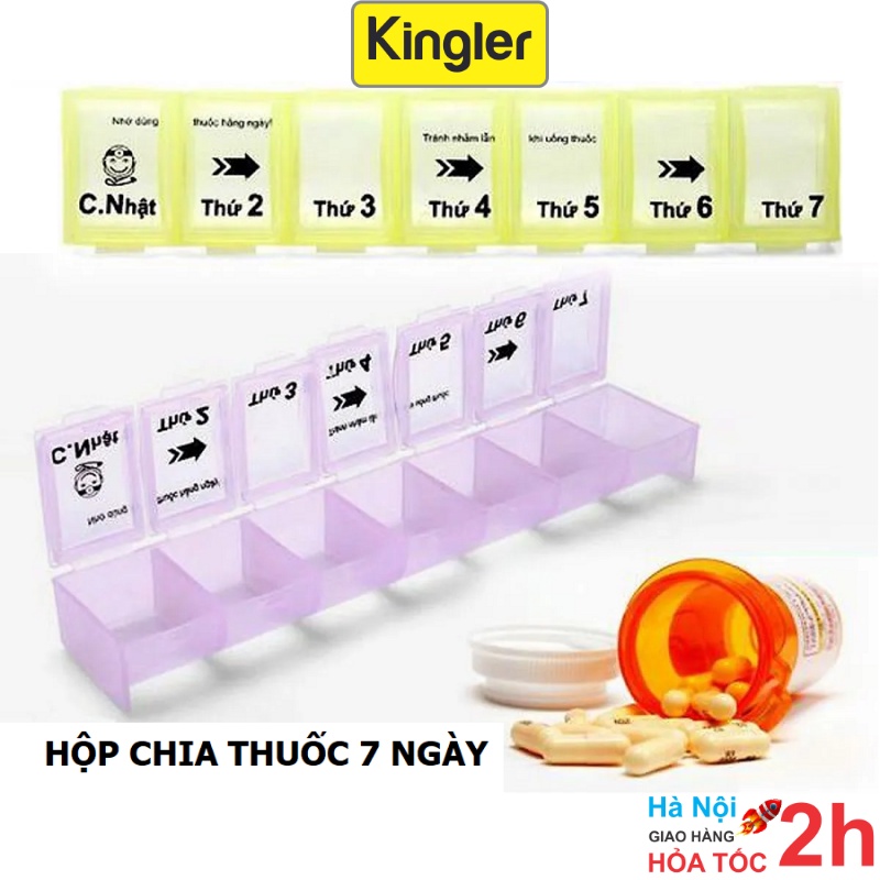 Hộp Chia Thuốc - Kingler, Chia 7 Ngày Bằng Nhựa Nhiều Màu Dài, Đựng Thuốc Trong Gia Đình Hàng Ngày Tiện Dụng - 7124