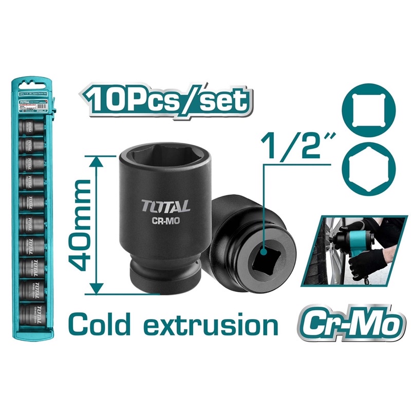 ĐỒ NGHỀ TOTAL Bộ 10 đầu tuýp Impact DR 1/2 inchTHISTD12101