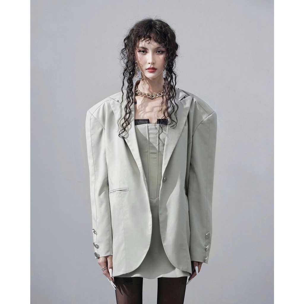 Đầm Kaki Phối Da CINBELLA+Áo Khoác Blazer Miami