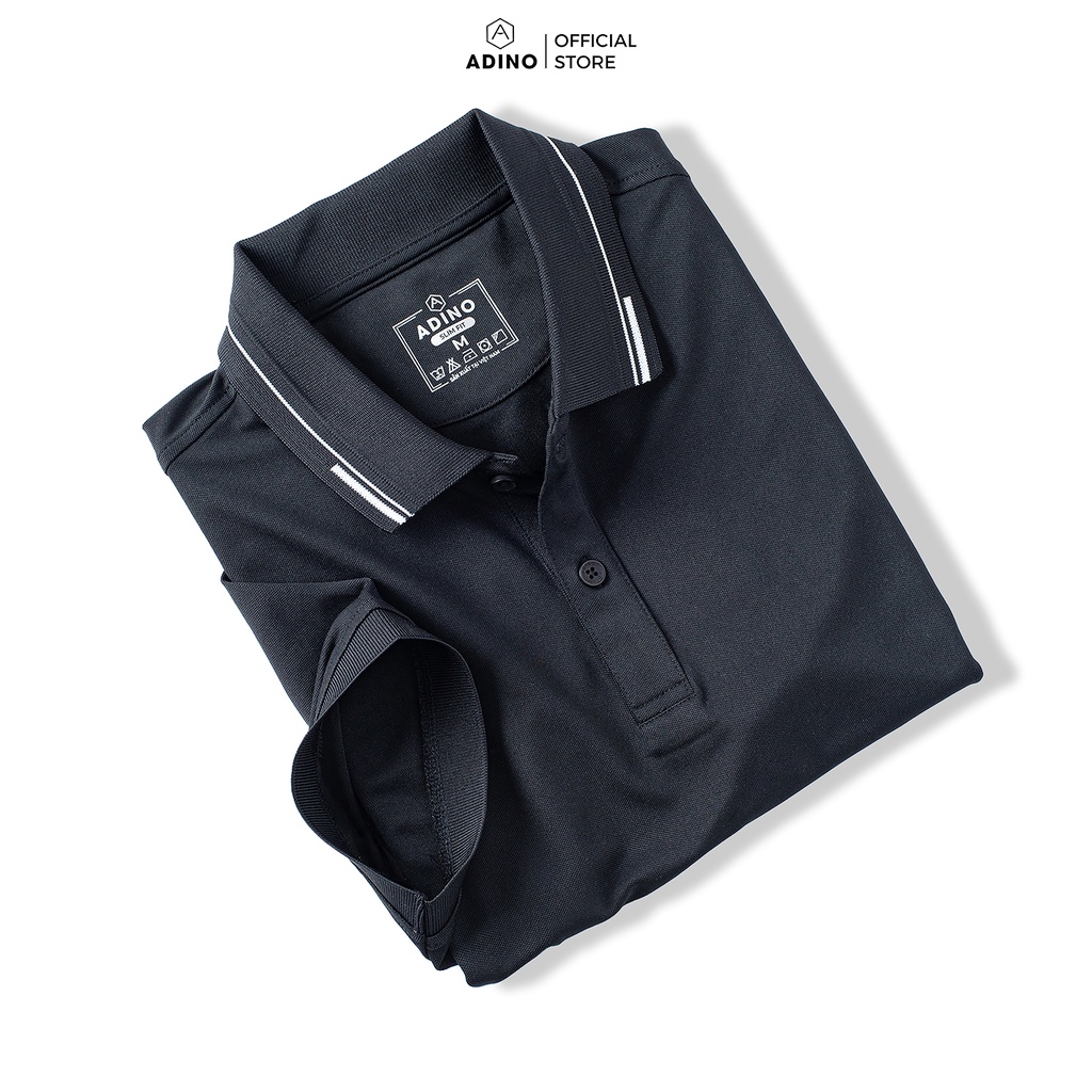 Áo thun có cổ nam Áo thun có cổ nữ màu đen phối viền ADINO vải polyester cotton mềm dáng slimfit công sở trẻ trung APN05