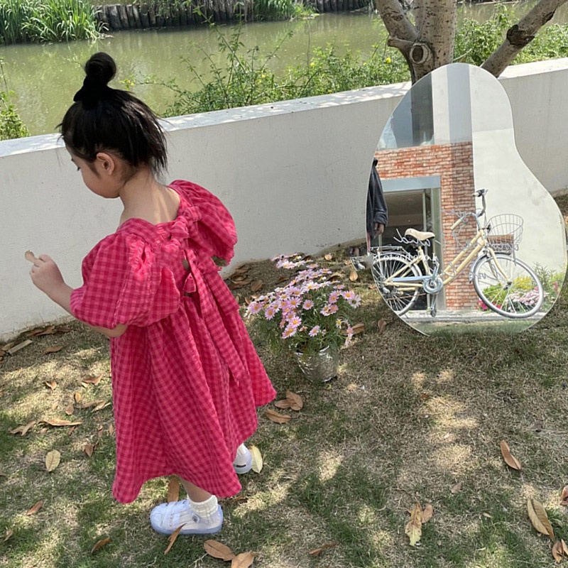Planet Đầm Công Chúa Tay Phồng Họa Tiết Sọc Caro Thời Trang Xinh Xắn Cho Bé Gái