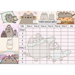 combo 2 tờ Thời Khoá Biểu Pusheen TKB6 A5 dễ thương hoạt hình