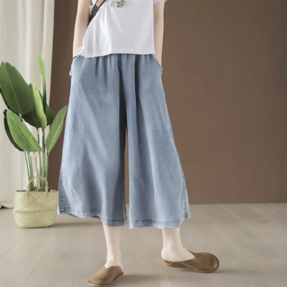 Quần baggy nữ KAMAKA Kamaka denim ống rộng dây rút - NU5442