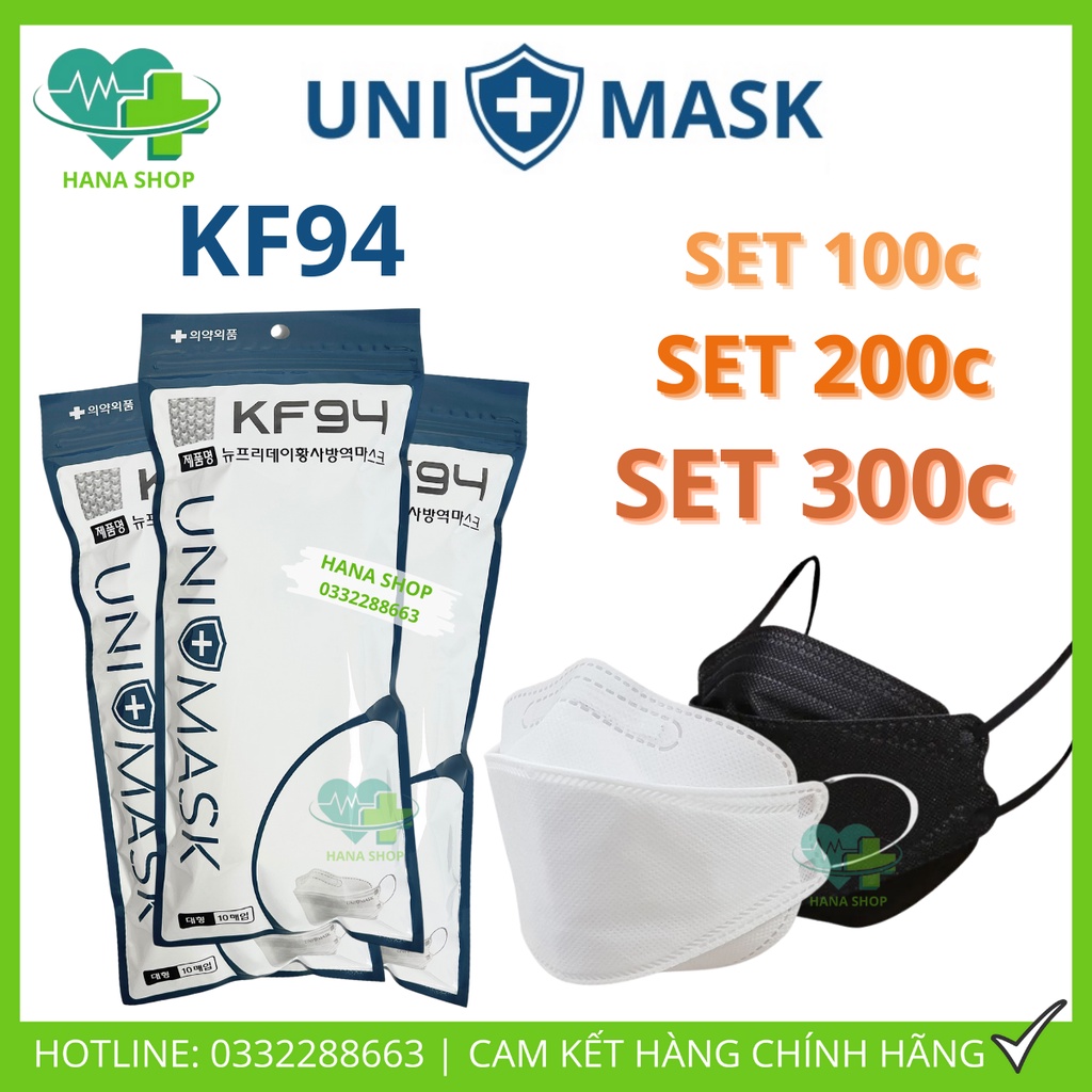 Set 100 Cái Khẩu Trang KF94 UNI MASK 4D Công Nghệ Hàn Quốc, 4 Lớp Chính Hãng