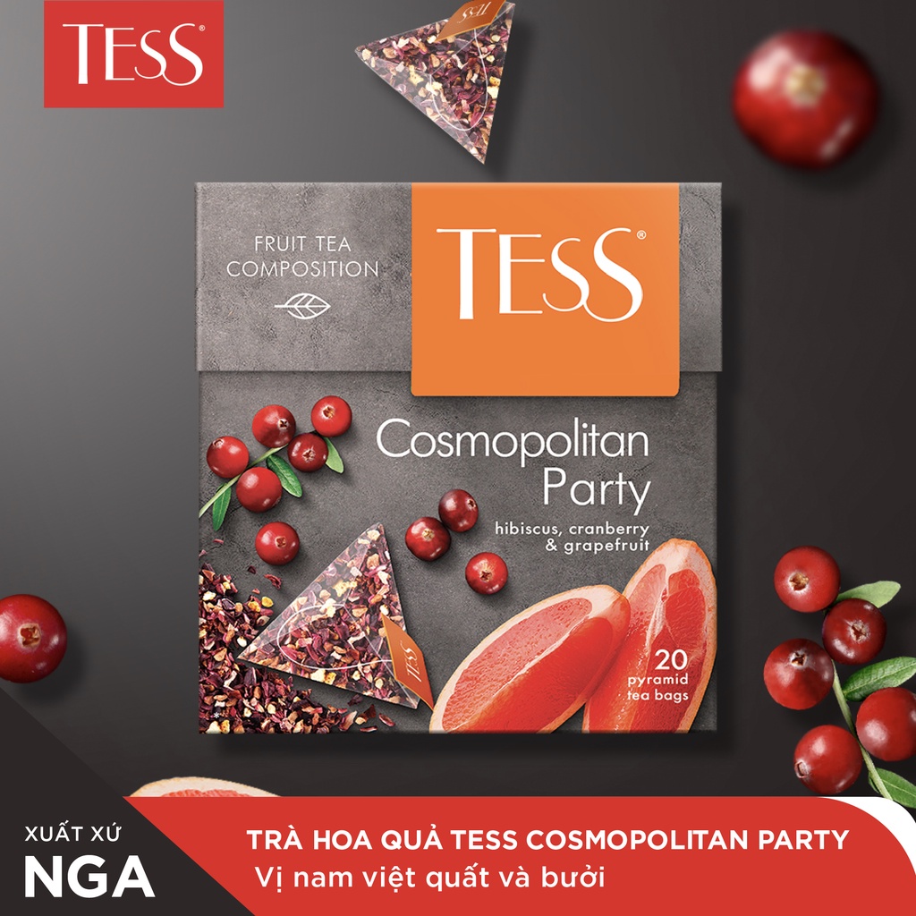 Combo 12 hộp Trà hoa quả Tess Cosmopolitan Party vị nam việt quất và bưởi 20 gói/hộp