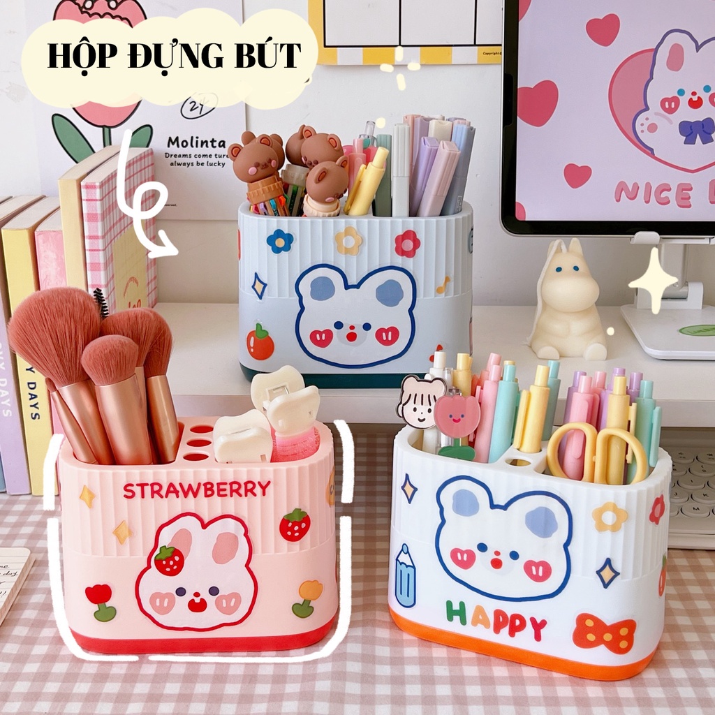 [Tặng Hình Dán Trang Trí] Ống Đựng Bút, Hộp Đựng Bút, Cọ Trang Điểm Để Bàn Đa Năng ,Cute - Mẫu Mới
