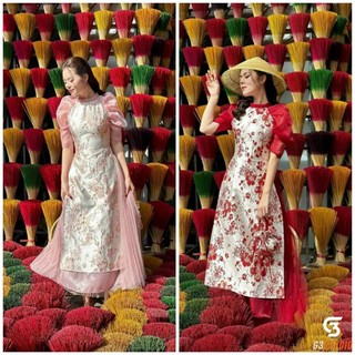 sét áo dài cách tân   đẹp 2 tà  gấm cao cấp kèm chân váy sang chảnh đẹp hàng thiết kế giá sỉ