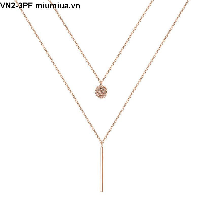 Miumiua🔮Vòng cổ nữ hai lớp bằng kim loại phối mặt hình vuông màu bạc/vàng kim thời trang