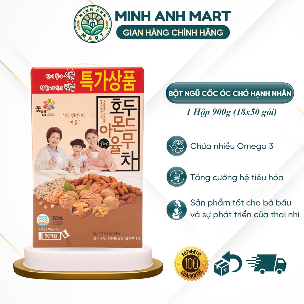 Bột ngũ cốc óc chó hạnh nhân Minh Anh Mart hộp 900G ( 18g x 50 gói ) nhập khẩu Hàn Quốc