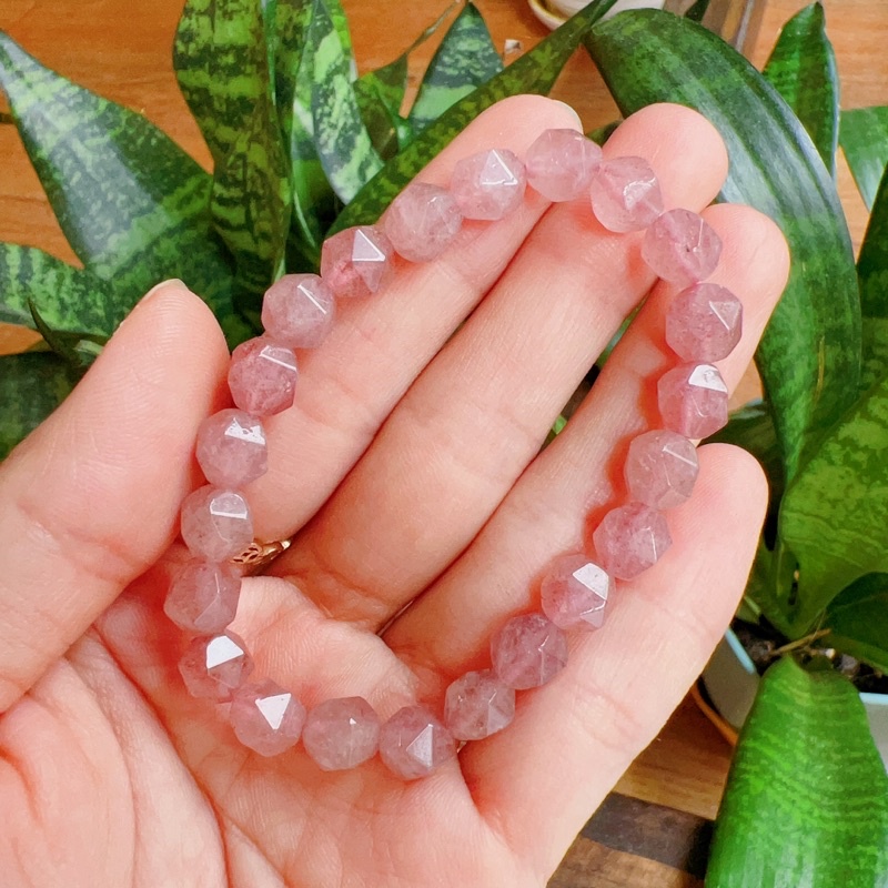 Vòng tay đá Thiên Nhiên Thạch Anh Dâu Tây, Đá Năng Lượng Strawberry Quartz