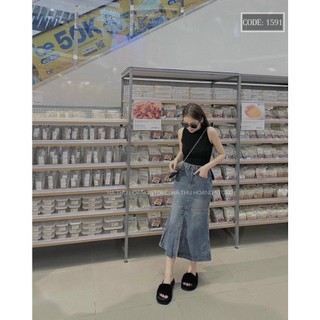 CHÂN VÁY JEANS ĐUÔI CÁ TRƠN BASIC