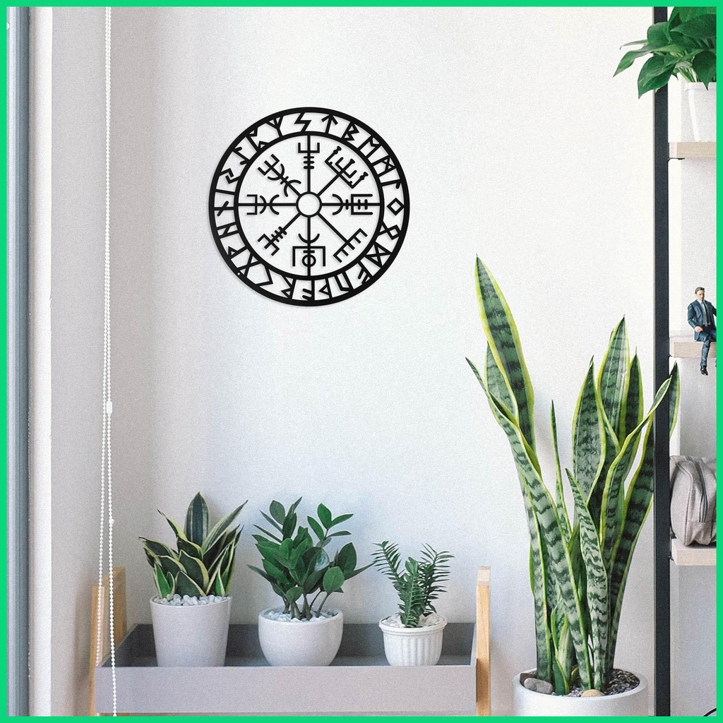 Biểu Tượng Vegvisir Rune Bằng Kim Loại Màu Đen Treo Tường Trang Trí