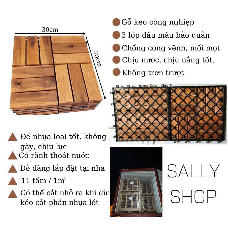 Ván sàn gỗ keo 12 nan  tự lắp , dùng lót phòng khách ,spa, sân thượng , ban cong  . chống trơn. Hang chat luong cao