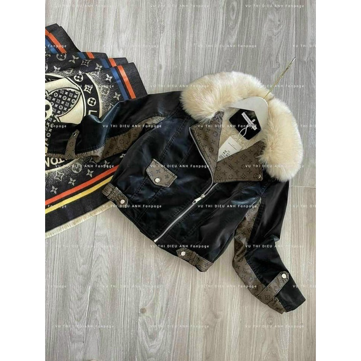 Áo khoác da nữ cổ lông họa tiết LV cao cấp SHOPSIEURE88