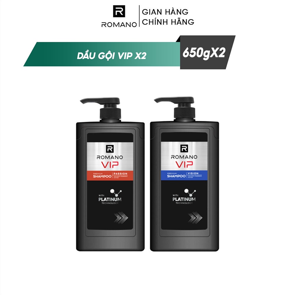 Combo 2 Dầu gội nam Romano Vip 650g/chai Passion - Vision