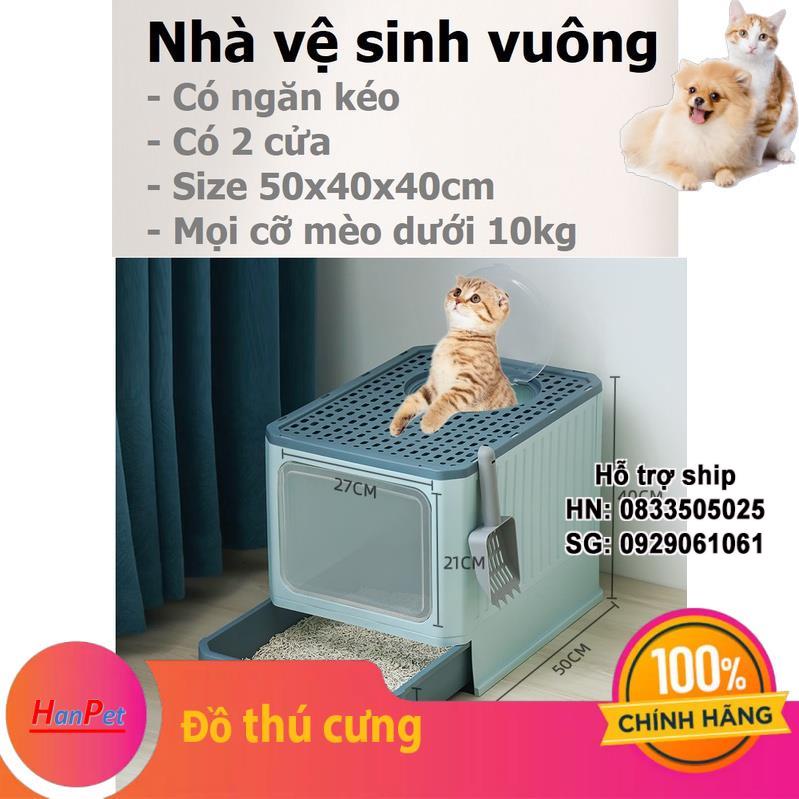 Nhà vệ sinh vuông cho mèo có 2 cửa khay cát dạng ngăn kéo (nhà mèo đời mới)