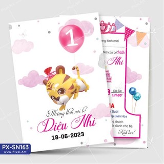Thiệp thôi nôi –  sinh nhật Pluxi bé Gái tuổi Dần - Cọp PX_SN171