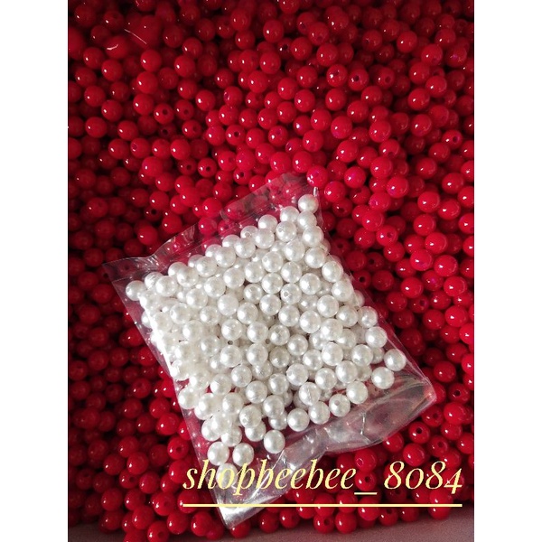 100 gam hạt cườm nhựa giả hạt trai trắng đỏ