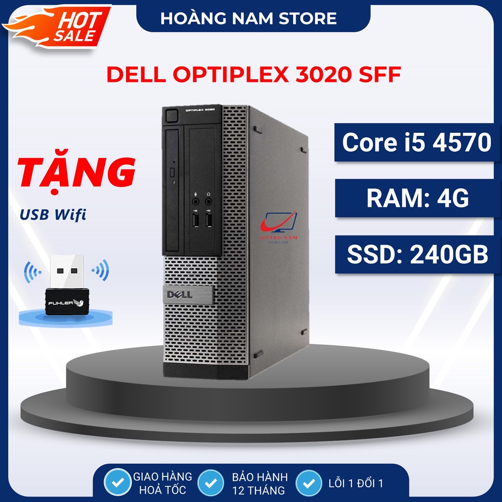 Cây Máy Tính Để Bàn Đồng Bộ ⚡️Freeship⚡️ Dell Optiplex 3020 Core i5 4570/Ram 4GB/ SSD 240GB - Tặng USB Wifi - BH 12T