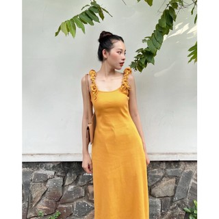 Đầm 2 dây nhún cổ tròn dáng ôm dài | Yeji Dress | Secodee