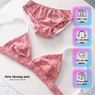 Bộ đồ lót áo bralette cotton hoa nhí hồng đỗ