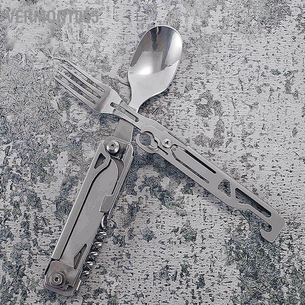 Vermont055 Dao Muỗng Nĩa Combo Dụng Cụ Mở Nắp Chai Bằng Thép Không Gỉ Dễ Dàng Làm Sạch Cắm Trại Gấp Gọn