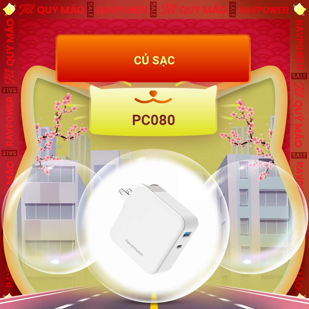 Củ Sạc nhanh RAVPower 36W iSmart, QC 3.0, PD 18W Type-C RP-PC080 - Chính hãng