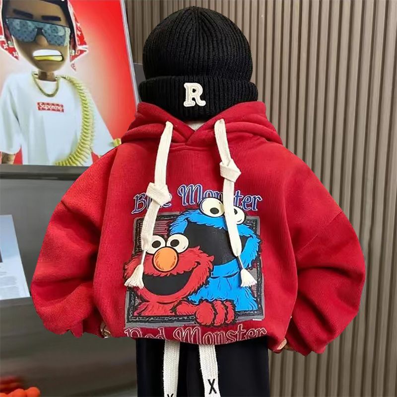 [Babycat] Hàng Có Sẵn Set Áo Hoodie In Hình Sesame Street Phong Cách Hàn Quốc Nhật Bản Mùa Đông Cho Bé Trai Bán Chạy