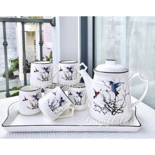 - bộ bình cốc sứ họa tiết chim