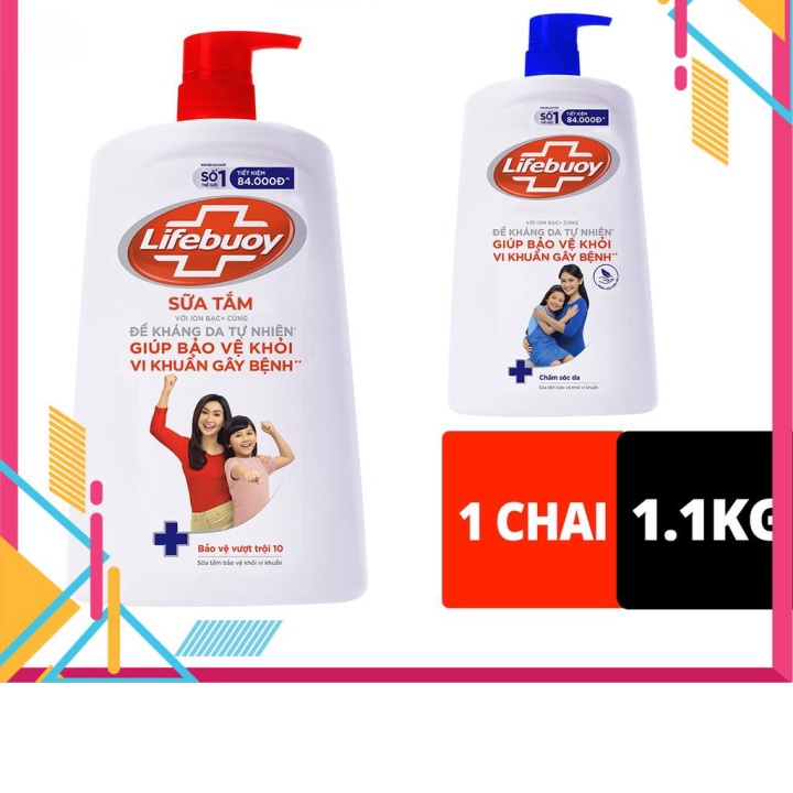 Sữa tắm Lifebuoy chai 1.1 kg giúp bảo vệ khỏi 99.9% vi khuẩn và vi khuẩn lây lan trên da