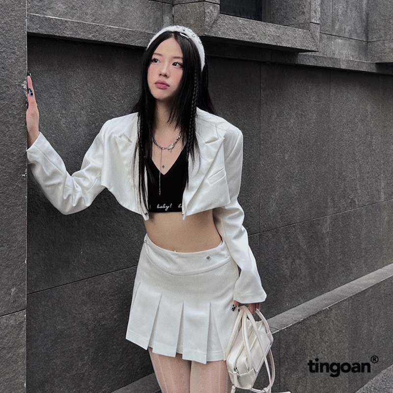 TINGOAN® - Áo khoác vest crop ngắn khoét lưng trắng SAD MOOD VEST/WH